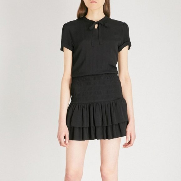 Maje Smocked Black Crepe Dress - Picture 1 of 9